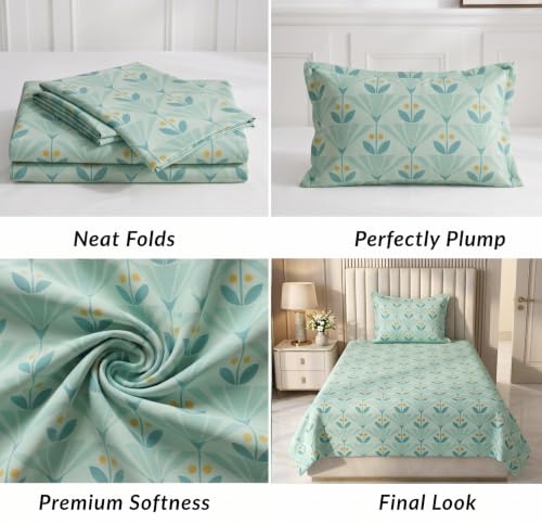 Image of HOMEKART Cotton Single Bedsheet with 1 Pillow Cover | 210 TC Premium Cotton Bed Sheet | Soft, Breathable, Lightweight & Wrinkle Resistant | 60 x 90 Inches Single Size Bedding