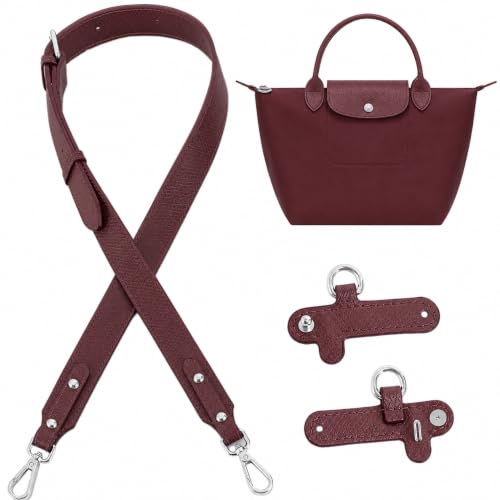 Crossbody Strap Conversion Kit Compatible with Longchamp Le Pliage S/M Bags, Adjustable Leather Purse Strap, No-Punch Buckles –Burgundy
