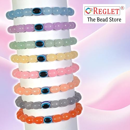 Image of 15 Pcs Evil Eye Beads + 160 Pcs Oval Shaped Glass Beads for Jewellery Making Kit - Glass Beads for Bracelet Making Kit - Bead Craft - 8 * 11mm