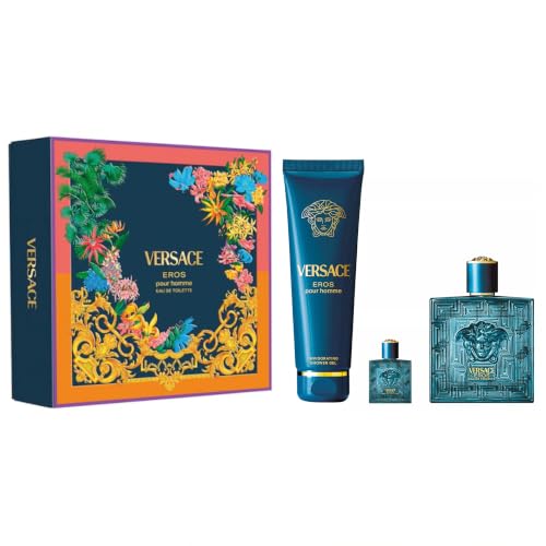 Image of Versace Eros 3- Piece Gift Set for Men, (3.4 Oz Eau De Toilette Spray + 5.0 Oz Shower Gel + 0.16oz /5 Ml Eau De Toilette Spray)