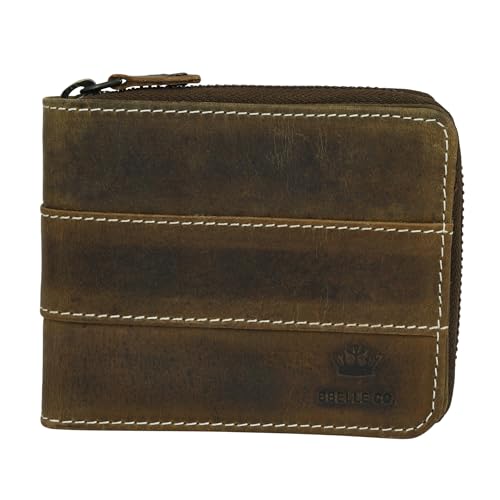 Image of Men's Leather Wallet | RFID Blocking | Slim Bi Fold with Multiple Card Slots and Zip Protection | Card & Money Organizer | Classic Style Leather Wallet | Travel Office Carry | Brown