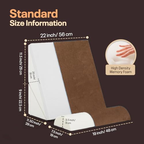 Image of Orthopedic Adjustable Wedge Pillow with Memory Foam & Headrest for Back Support, Leg Elevation, Acid Reflux, GERD, Snoring Relief - 7 Inclines - Soft Washable Cover - Brown (56 x 53 x 38 CM)