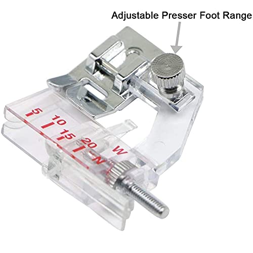 Bias Tape Presser Foot, Adjustable Bias Binding Foot from 5mm to 20mm for All Low Shank Snap-on Singer, Brother, Babylock, Euro-Pro, Janome, Kenmore, White, Juki, New Home, Simplicity, Elna and More