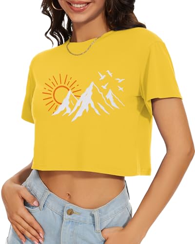 Image of Womens Summer Crop Tops Short Sleeve Round Neck T-Shirts Loose Fit Casual Blouse 2026