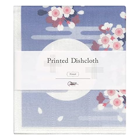 Nawrap Printed Dishcloth, Made in Japan, Durable and Absorbent, Sakura with Moon Print Cover