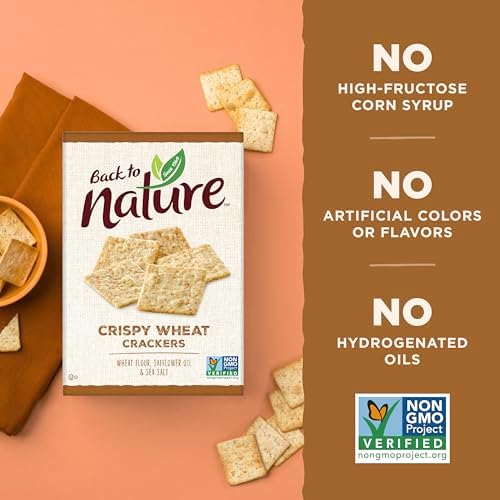 Back to Nature Crispy Wheat Crackers - Dairy Free, Non-GMO, Made with Wheat Flour & Sea Salt, Delicious & Quality Snacks, 8 Ounce