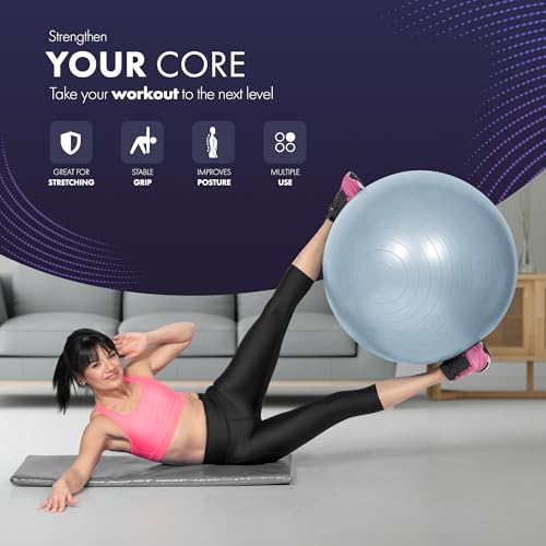 KAYMAN Exercise Ball - Anti-Burst System, Non-Slip Rings, Durable Material, Easy to Inflate, Ideal for Yoga, Pilates, Fitness, Balance Training, Gym, and Home Workouts - Image 4