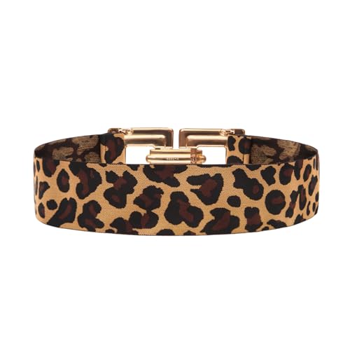 LJCZKA Wide Belts for Women Fashion Hollow Out Square Gold Buckle Stretchy Belt Waistband for Ladies2