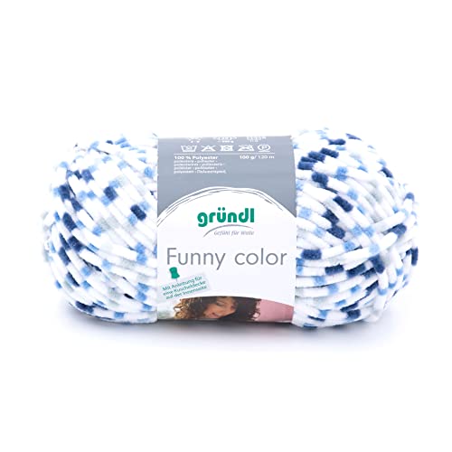 Gründl Wolle Funny color - weiche Chenille Wolle zum Häkeln - Kuschelig und hautfreundlich - 100% Polyester - 1 Knäuel 100 g / 120 m - Nadelstärke 5-6 - blau