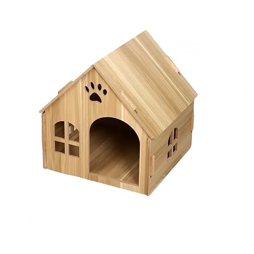 Yongtai犬小屋 ドームベッド 犬小屋 犬小屋 猫小屋 小型犬と中型犬用 木製ペットハウス シェルター 犬小屋 清潔で洗える 耐腐食性 錆びない 防風 全天候型 通気性 お手入れと組み立てが簡単 屋内使用 (木の色, M(42*39*42cm))