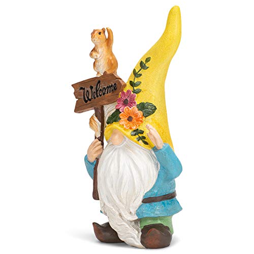 Welcome Flower Gnome Yellow And Blue 9.75 Inches Polyresin Outdoor Garden Statue #TOP4