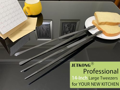image for JETKONG 2 Pcs 14-Inch Food Tweezer Tongs Extra Long Stainless Steel Ki