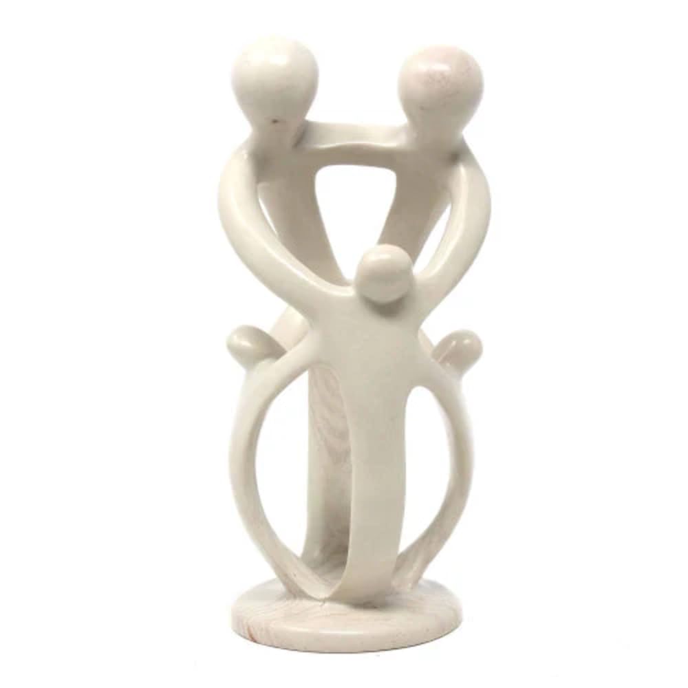 Global Crafts Natural 8-Inch Tall Soapstone Family Sculpture - 2 Parents, 3 Children