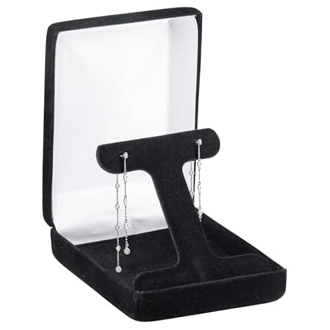 ALLUREPACK Luxury Rounded-Top Velvet T-Style Long Earring Box for Women & Girls – Jewelry Gift Box Ideal for Long Hanging Earrings & Hoops – Earring Case with Velour Interior &Satin Inner Top Cover