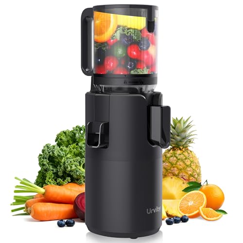 URVIBY Juicer Machines, 5.3' Large Feed Chute Cold Press Juicer with Double Press Technology, 400W Motor, High Juice Yield, Easy to Clean, Masticating Juicer for Whole Vegetables & Fruits, Black