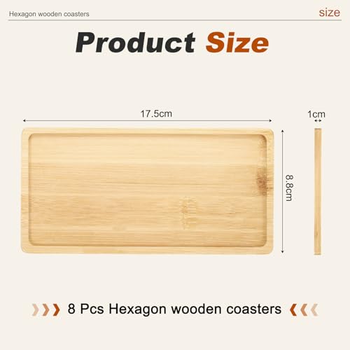 Dessous de verre en bois rectangle pour protéger contre dégâts d'eau et salissures QUARKZMAN 8 Pcs