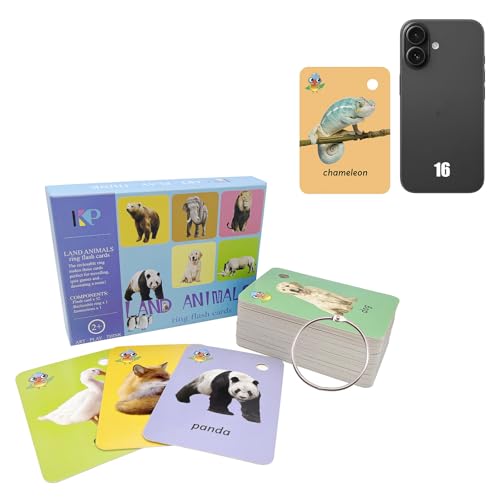 Toddler Land Animals Flash Cards for Kids Wild Forest Animals Cards,Sight Words with Pictures Flash Cards for Toddlers 52 Pcs with Ring (Land Animals)