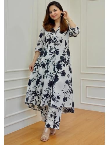 Image of DHRUVI TRENDZ Kurta Set for Women | Floral Printed Kurti Set for Woman | Daily Ethnic Kurti Pant Set | Office Outfits Kurta Sets for Woman | Festive Co Ord Set's for Women Stylish