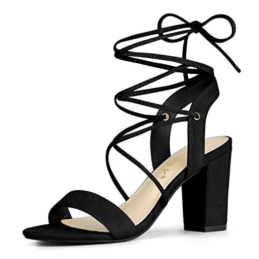 Allegra K Women's Lace Up Block High Heels Black Sandals - 7 M US