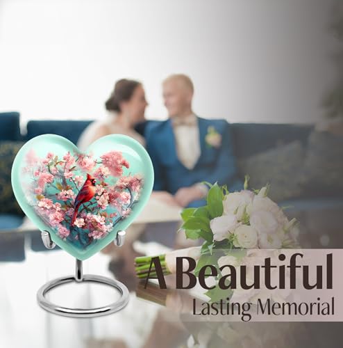 Image of Cardinal Bird Urn Mini Keepsake Urn for Human Ashes 1 Large & 1 Small | Funeral Urns for Women & Men, Large Burial Urns