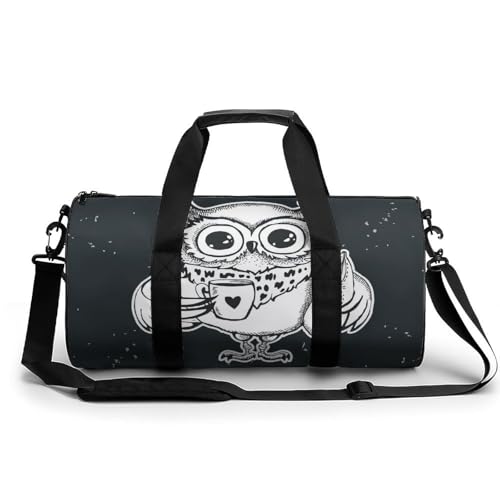 Sac de gym hibou dessin animé grand sac de voyage et camping 45x23x23cm