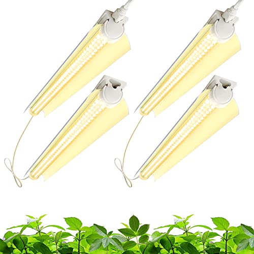 Barrina Grow Light Bulb, 96W(4 x 24W, 600W Equivalent), Full Spectrum 2FT LED Grow Light, 2-Row V-Shape T8 Integrated LED Grow Light Strips, Plant Lights for Indoor Plants, 4-Pack