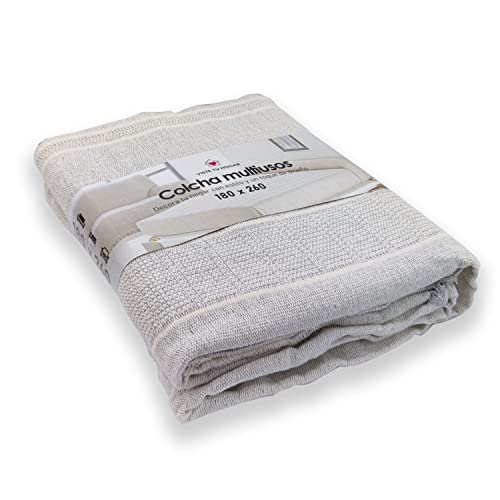 Viste tu hogar 230x260cm Colcha 100% Algodón Extra Suave para Cama 120/135, Colcha Multiuso para Sofa y Cama, Manta Sofá, Cubre sofá, Plaid Sofa, Plaid Cama - Gris A
