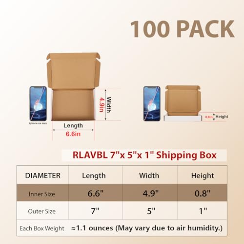 Image of RLAVBL 100 Pack 7x5x1 Small Shipping Boxes, White Corrugated Cardboard Mailer Box for Packing Mailing Small Business