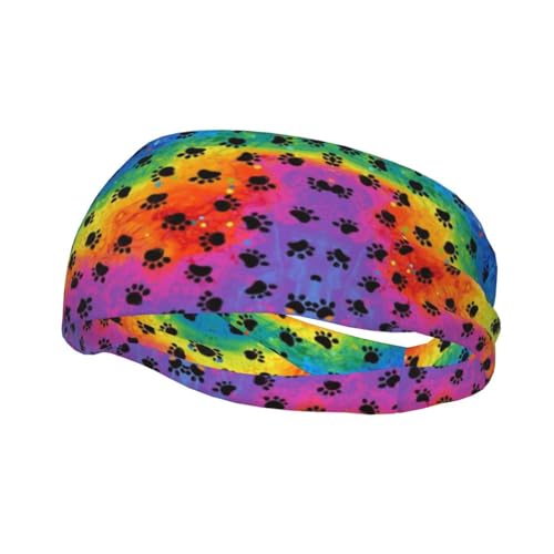 Rainbow Paws Unisex Sweat-Wicking Headband，100% Polyester Lightweight Stretch for All Sports