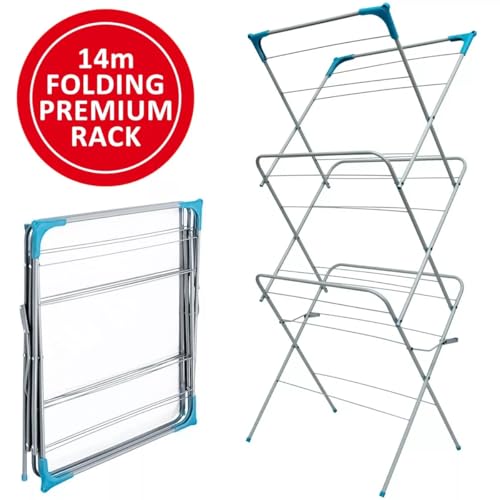 3 Tier Folding Clothes Airer, Indoor & Outdoor Drying Rack, Lightweight, Foldable, Non-Slip Feet, Corner Hanger Hooks, Compact Laundry Dryer for Home Storage, Standing Dry Racks, Clothes rail (WHITE) - Image 7