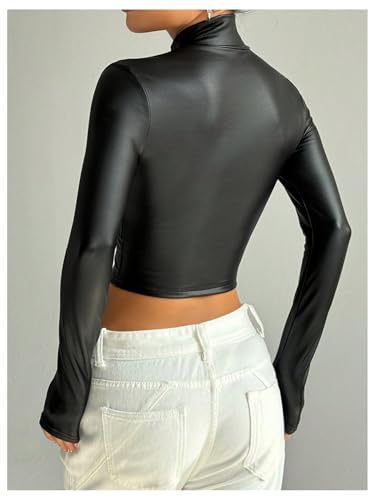 SOLY HUX Women's Faux Leather Zip Up Long Sleeve Fitted Crop Jackets Y2k Clothes Streetwear3
