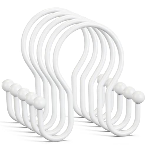 Goowin Shower Curtain Hooks, 12 Pcs Shower Curtain Rings, Stainless Steel Shower Curtain Hangers, Metal Shower Curtain Hooks Rings Rust Proof, Minimalist Shower Hooks for Shower Curtain, White