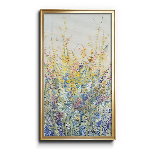 Renditions Gallery Wildflower Panel II Modern Decoration 8"x16" inches Gold Framed Colorful Flower Artwork Canvas Wall Art Oil Painting Prints for Office and Home Décor