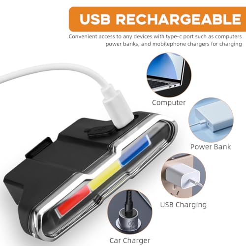 Image of Proberos LED Cycle Llights for Bicycle, USB Rechargeable Bike Safety Light 3-Color Warning with 7 Lighting Modes, Waterproof Tail Outdoor Riding Under Saddle