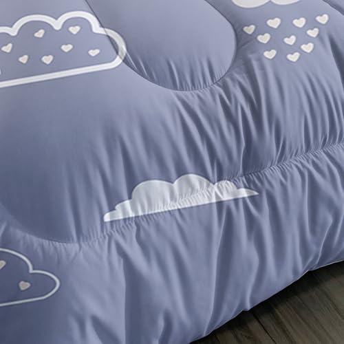Image of QOOMO Cartoon Clouds Kids Comforter Set,Cute Weather Bedding Set Full Size for Room Decoration,Haze Blue Bed Set Microfiber Lightweight All Season,1 Comforter Set 2 Pillowcases