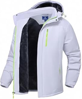 SPOSULEI Herren Winter Fleecejacke Warme Verdickt Gefüttert Skijacke Outdoor Winddicht Wasserdicht Jacke mit Abnehmbarer Kapuze für Wandern