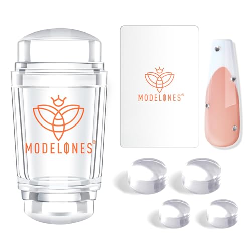 Modelones Nail Art Stamper Kit 6Pcs, Doppelend Nagel Stempel mit 4 Stück Klarer Silikon, 1 Schaber, Nagelstempel Werkzeugset für Nagellack Nageltips French DIY Maniküre