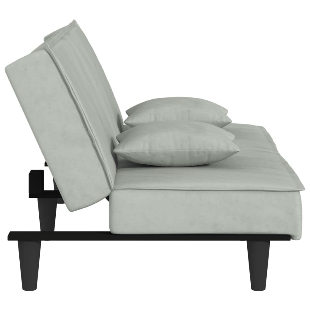 Canapé-lit en velours gris clair avec fonction couchage et 2 oreillers, extensible, cadre en contreplaqué robuste, meubles rembourrés confortables pour salon, chambre d'amis, bureau, gain de