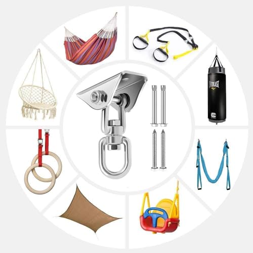 Deckenhaken Hängesessel Schaukel Aufhängung mit Schraube, 450KG Kapazität Edelstahl 360°Drehen für Hängesessel Hängematte Boxsack Sling Trainer Yogatuch Sonnensegel Nestschaukel Sitzschaukel (2 Stück)