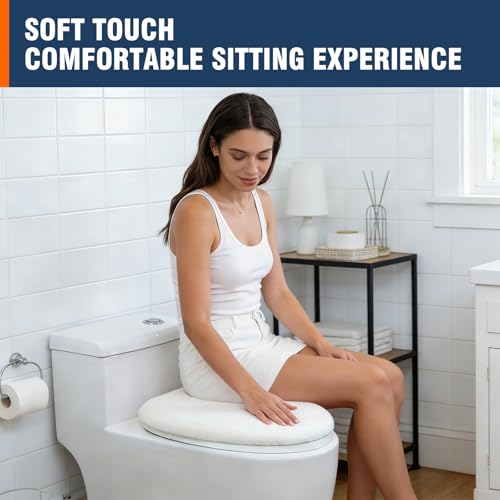 Comfortable Soft Plush Toilet Lid Cover for Bathroom, Machine Washable Toilet Seat Covers, Fits Most Round Elongated and Oblong Lids, Easy Installation& Cleaning (White) - Thumbnail 4