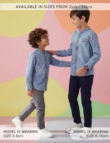 Image of Amazon Brand - Symbol Boys 100% Cotton Regular /Mandarin Collar Denim Shirt | Full Sleeves | Regular Fit | Age 2-14 Years