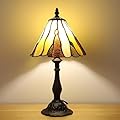 FUMAT Tiffany Style Table Lamp for Living Room 3 Color-Temperature Stained Glass Small Table Lamps for Bedroom 8.5X8.5X15 Inch Bedside Nightstand Lamp Home Office Farmhouse Desk Lamp W/LED Bulb