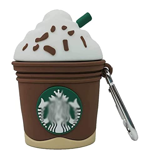 Image of PEFKO PSS121 AirPods Pro Soft Silicone Protective Case 3D Design Shockproof Case Cover with Anti-Lost Metal Keyring Compatible for Apple AirPods Pro (Starbucks Coffee Brown)
