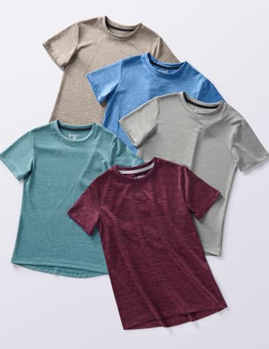 Image of 5 Pack Youth Boys Athletic Dry Fit T Shirts | Lightweight Short Sleeve Tees, Comfy Stretch, Regular Fit, for Teen Kids, Running Soccer Back to School