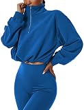 Dqbeng Womens Half Zip Pullover Long Sleeve Sweatshirt Drawstring Loose Workout Athletic Crop Tops Y
