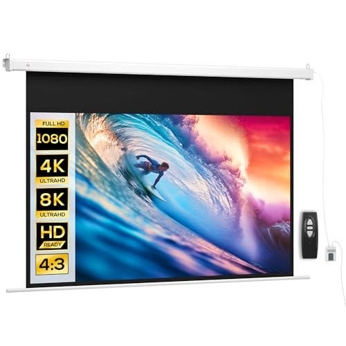 HOMCOM Telo Proiettore Motorizzato da 120 Pollici 4K HD Formato 16:9, Schermo Proiettore Motorizzato Elettrico con Telecomando, per Casa, Cinema, Ufficio, Home, Esterno, 293x8x193 cm, Bianco