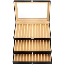 36 Slots Pen Display Box, Leather Pen Organizer Box, Top Glass Window Pen Collection Display Case, Luxury Pen Collector Case As Fathers Day Gift 36 slots Black
