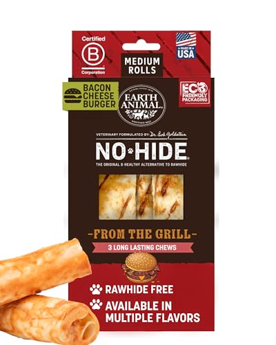 Earth Animal No Hide Chews - from The Grill Rolls Bacon Cheeseburger Flavor Rawhide Free Medium Dog Chews - 3 Count