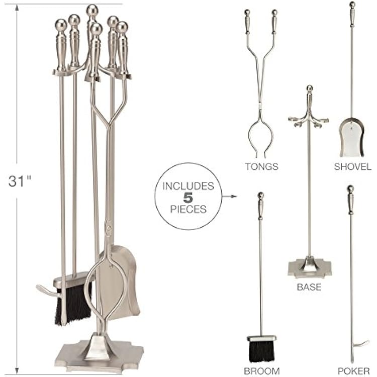 UniFlame 5-Piece Satin Pewter Fireplace Tools Set with Pedestal Place (F-7547)