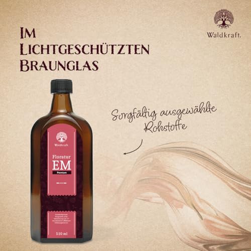 Waldkraft Floratur EM Premium | Kamillenferment für Hunde & Katzen | Mit 31 effektiven Mikroorganismen | Natürlich fermentiert ohne Zusatzstoffe | 510 ml in lichtschützendem Braunglastiegel